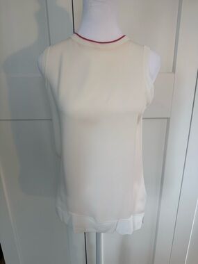 Theory Cream Sleeveless Tank with Pink Neck Trim